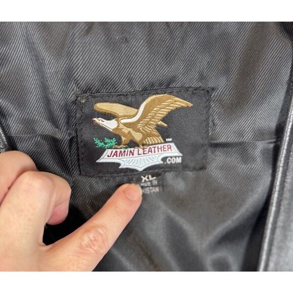 Motorcycle Biker Vest Mens XL Black Leather USA Flag Patriotic Snap Vintage 90s - Picture 5 of 7